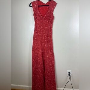 Vintage floral red v neck long summer dress